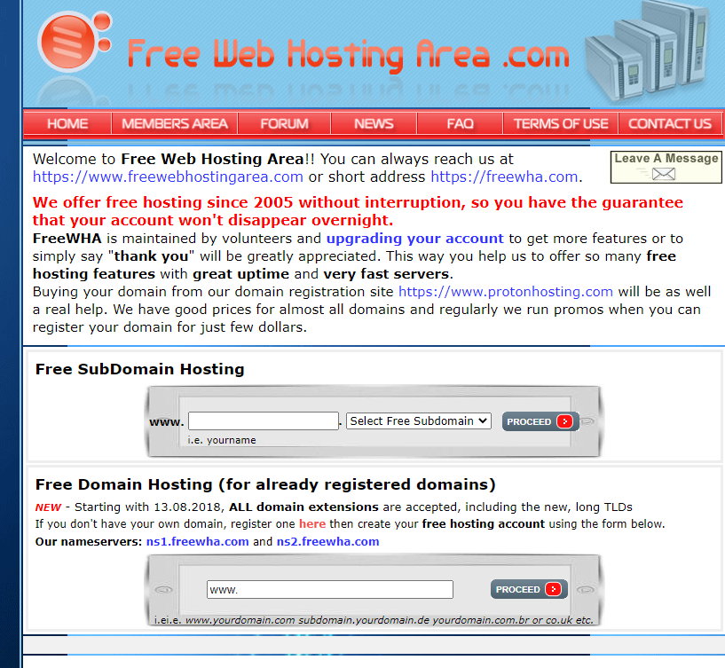 free web hosting area